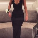 Long Black V-Neck Prom Dresses Party Evening Gowns E0269