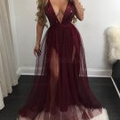 Sexy V-Neck Sequins and Tulle Long Prom Dresses Party Evening Gowns E0272
