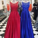 A-Line Lace and Satin Long Prom Dresses Party Evening Gowns E0318
