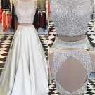 Beaded Sequins Two Pieces Keyhole Back Prom Dresses Party Evening Gowns E0329