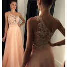A-Line One-Shoulder Beaded Lace Chiffon Prom Dresses Party Evening Gowns E0444