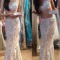 Two Pieces Lace Illusion Neckline Prom Dresses Party Evening Gowns E0455