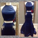 Mermaid Two Pieces Long Blue Prom Dresses Party Evening Gowns E0467