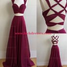 Two Pieces Long Chiffon Prom Dresses Party Evening Gowns E0752