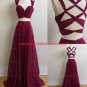 Two Pieces Long Chiffon Prom Dresses Party Evening Gowns E0752
