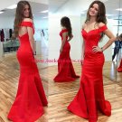Mermaid Long Red Off-the-Shoulder Prom Formal Evening Party Dresses E0769