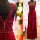Sheath/Column Lace V-Neck Chiffon Long Red Prom Formal Evening Party Dresses E0784