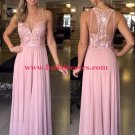 Long Pink Lace Chiffon Prom Formal Evening Party Dresses E0814