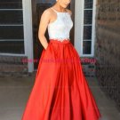 Two Pieces Red White Lace Prom Formal Evening Party Dresses E0841