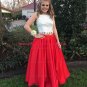 Two Pieces Red White Lace Prom Formal Evening Party Dresses E0841
