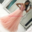 Beaded Long Pink Off-the-Shoulder Prom Formal Evening Party Dresses E0859