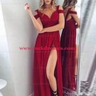 Long Chiffon Burgundy Prom Formal Evening Bridesmaid Dresses E0874