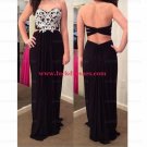 Sheath Long Black Chiffon White Lace Appliques Prom Formal Evening Party Dresses E0950