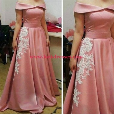 A-Line Off-the-Shoulder Lace Appliques Long Prom Formal Evening Party Dresses E0951