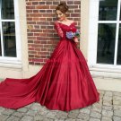 Ball Gown Long Red Long Sleeves Lace Off-the-Shoulder Prom Formal Evening Party Dresses E0956