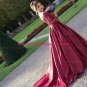 Ball Gown Long Red Long Sleeves Lace Off-the-Shoulder Prom Formal Evening Party Dresses E0956