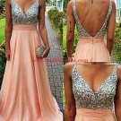 A-Line Beaded V-Neck Chiffon Prom Formal Evening Party Dresses E0966
