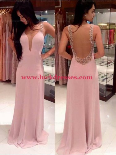 Long Pink Backless Prom Formal Evening Party Dresses E1046