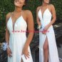 Long White V-Neck Side Slit Long Prom Formal Evening Party Dresses E1057