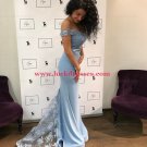 Mermaid Off-the-Shoulder Lace Long Blue Prom Formal Evening Party Dresses E1451