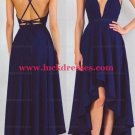 High Low V-Neck Spaghetti Straps Blue Prom Formal Evening Party Dresses E1470