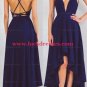 High Low V-Neck Spaghetti Straps Blue Prom Formal Evening Party Dresses E1470