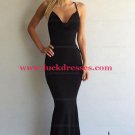Sexy Long Black Mermaid Spaghetti Straps Prom Formal Evening Party Dresses E1527