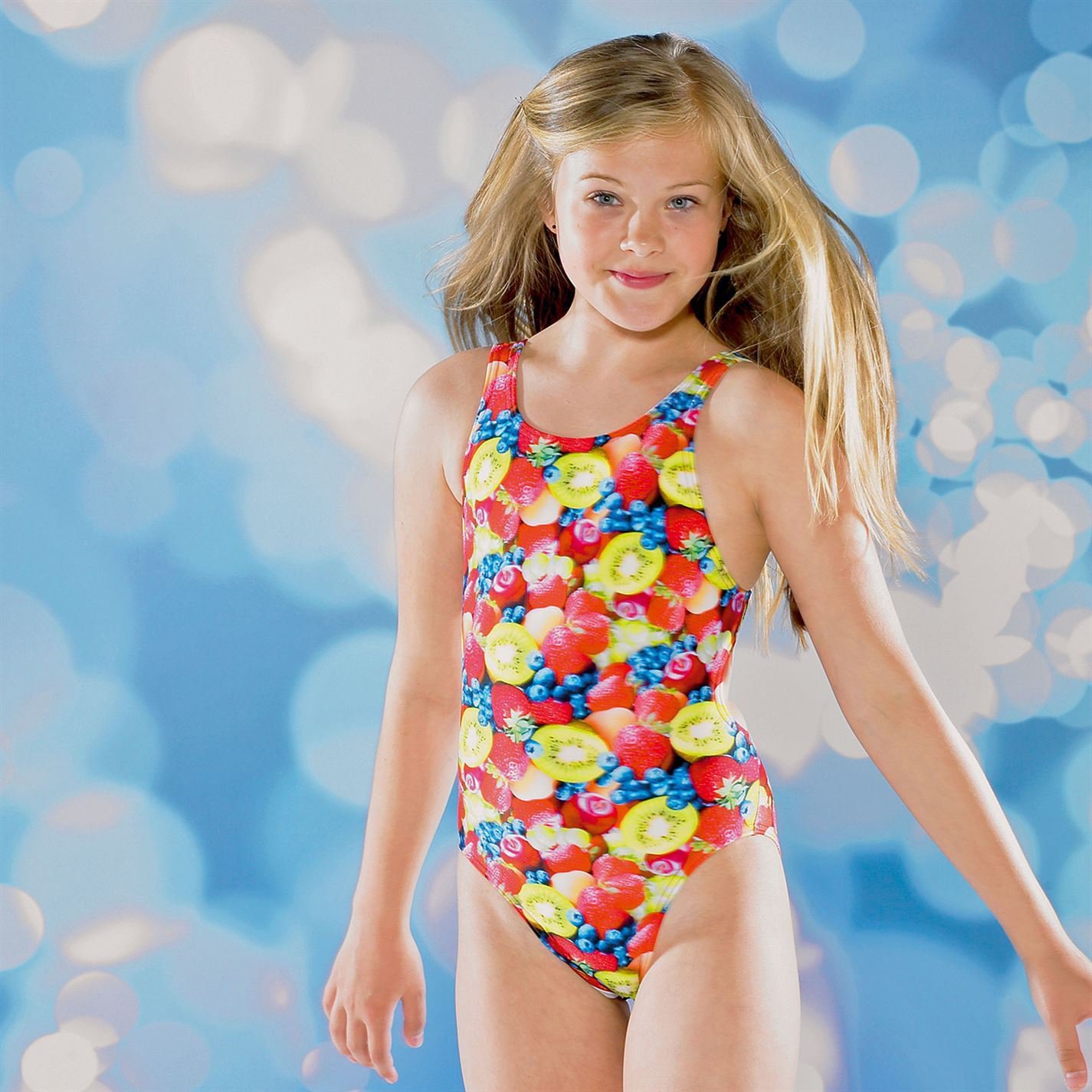 Maru Kids Girls Blue Swimsuit Bathsuit Swimming Suit Costume Swimwear