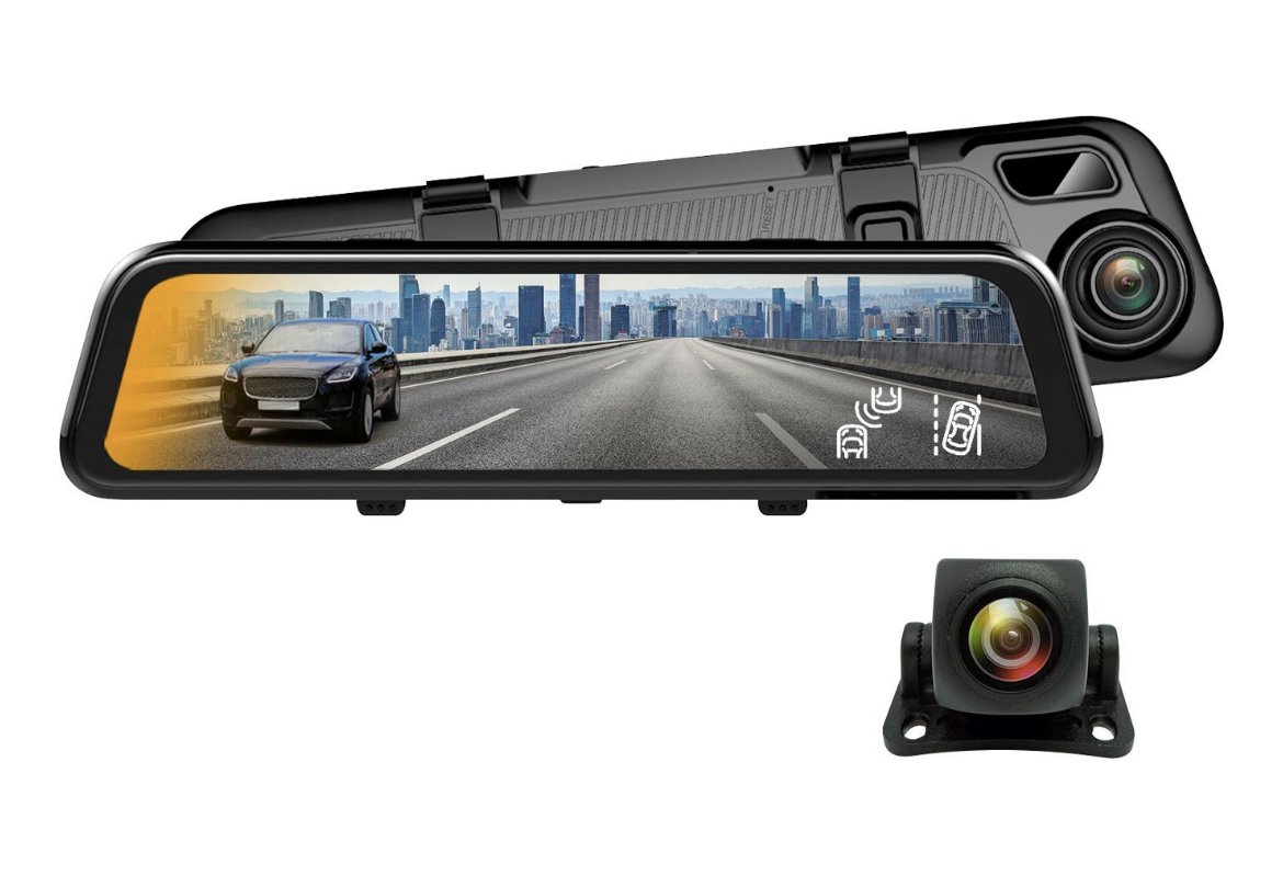 Rexing - M2 2K Front and Rear Mirror Dash Cam with Smart BSD ADAS GPS - Black