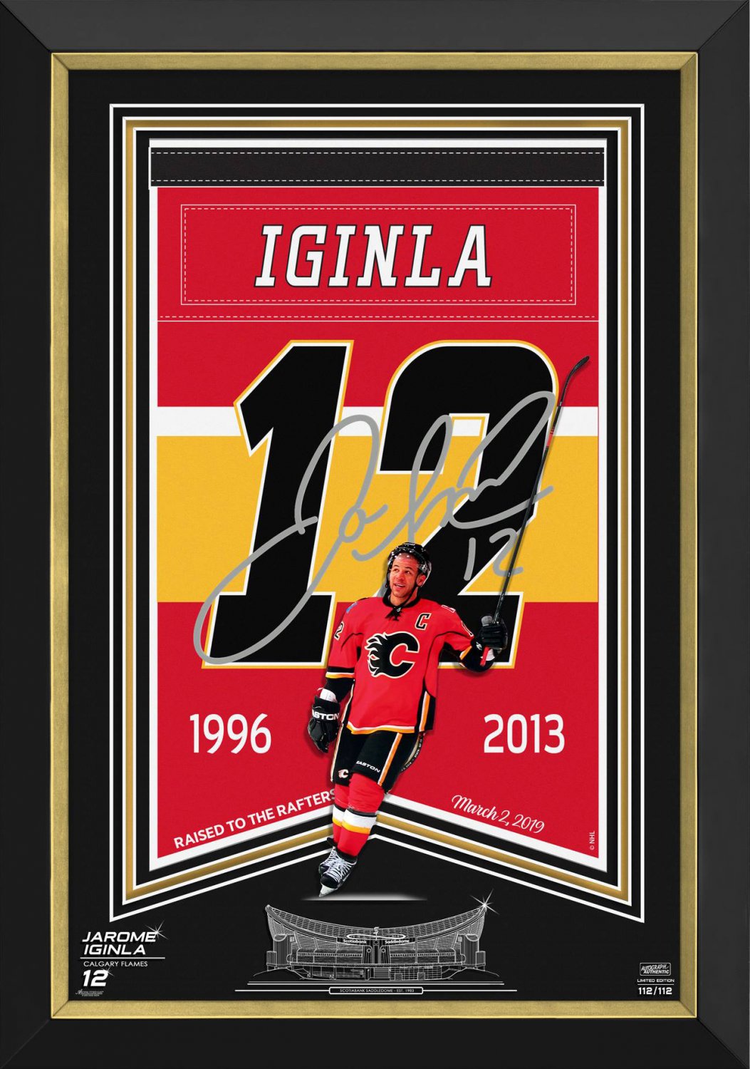 Jarome Iginla Framed Arena Banner #112/112 - Calgary Flames, Facsimile Signed 