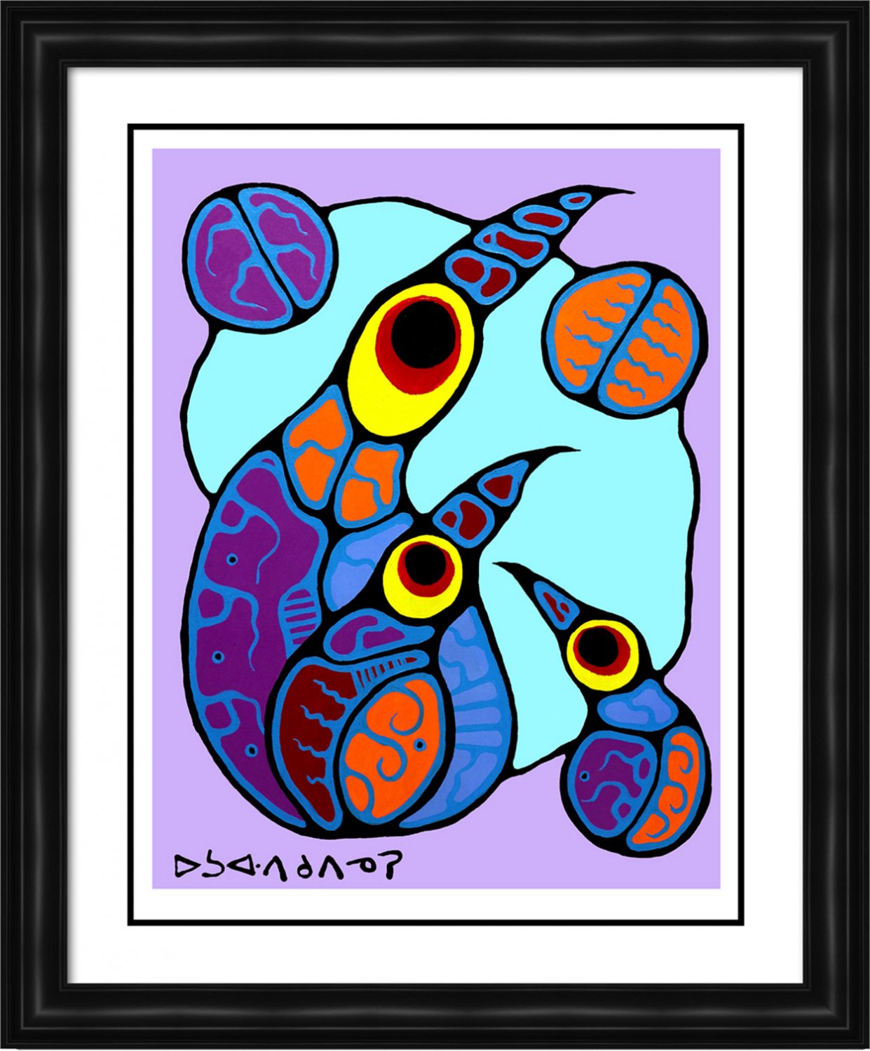 Norval Morrisseau Limited Edition Print ""Family of Birds"" - Framed Canvas