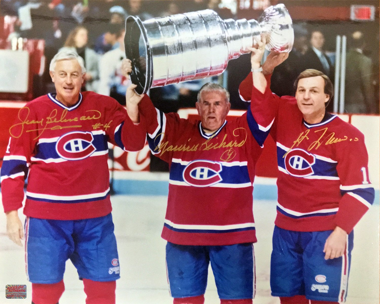 Autographed Richard, Beliveau, Lafleur 8x10 Photo - Montreal Canadiens
