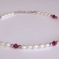 Fushia and Pearls Anklet handmade beaded anklet by Sapphire Rain Designs