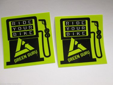TWO  2.75" GREEN GURU RIDE YOUR BIKE MTB Mountain Frame Bicycle DECAL STICKER