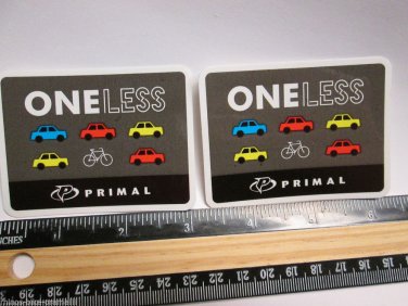 TWO 3" Primal ONE LESS CAR MTB  Bike Ride Mountain Frame Bicycle DECAL STICKER