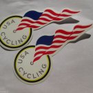 TWO - 7" USA CYCLING FLAG   Bike Mountain Bicycle Ride STICKER DECAL (RBRA)