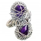 Amethyst Wire Wrap Ring 925 Sterling Silver Double Teardrop Stones Sz 8 new