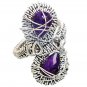 Amethyst Wire Wrap Ring 925 Sterling Silver Double Teardrop Stones Sz 8 new