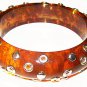 Apple Juice Bangle Bracelet Celluloid Silver Metal Circles 1" W Vintage