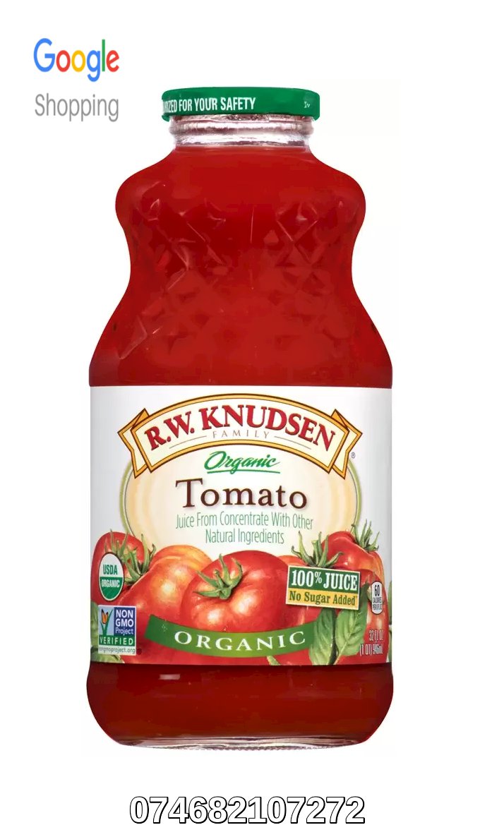 Tomato Juice By R.W Knudsen 32 Ounces, ORGANIC, 3 Glass Bottles Included