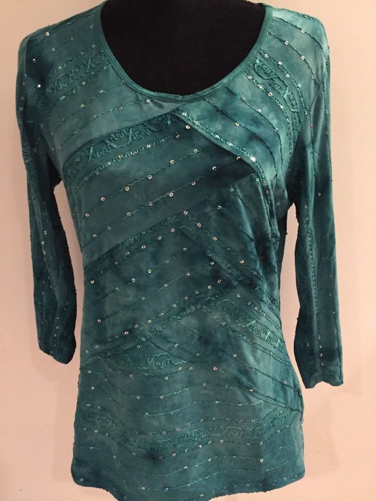 Dressbarn  Aqua Color  Sequence & Lace Shirt