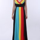 Sleeveless Spaghetti Strap Maxi Color Block Dress