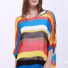 Colorful Stripe Print Asymmetric Summer Blouse