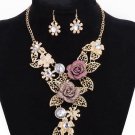 A Suit of Faux Crystal Blossom Necklace and Earrings