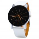 Men Quartz Watch Line Dial Leather Band- White