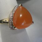 LeVian, 14k yellow gold, Orange Cabochon gemstone, genuine Pave diamonds, ring