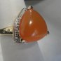 LeVian, 14k yellow gold, Orange Cabochon gemstone, genuine Pave diamonds, ring