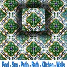 PINE GREEN DESIGN ACCENT TILE, 4in X 4in, in Antique Looking Ceramic Tiles