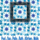 FLOWERY TURQUOISE DESIGN ACCENT TILE 4in X 4in, in Antique Looking Ceramic Tiles
