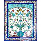 BLUE TURQUOISE POT CERAMIC WALL MURAL, 24in X 30in, in Antique Looking Ceramic Tile Wall Mural